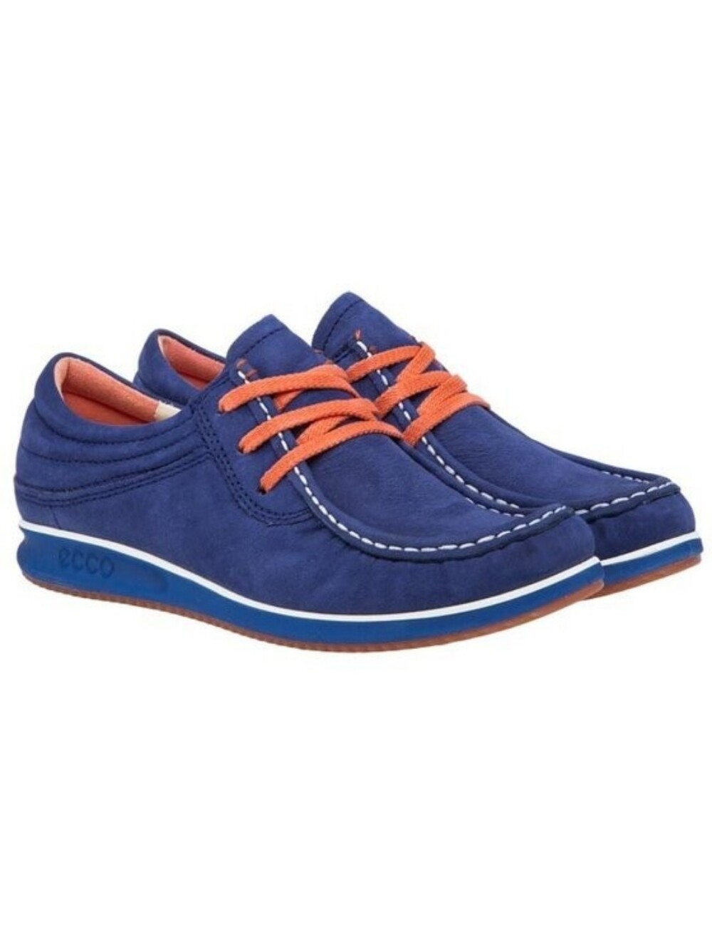 ECCO Women Leather Mocassins Shoes Blue Size 36 = 5, 5.5 US Pink Laces